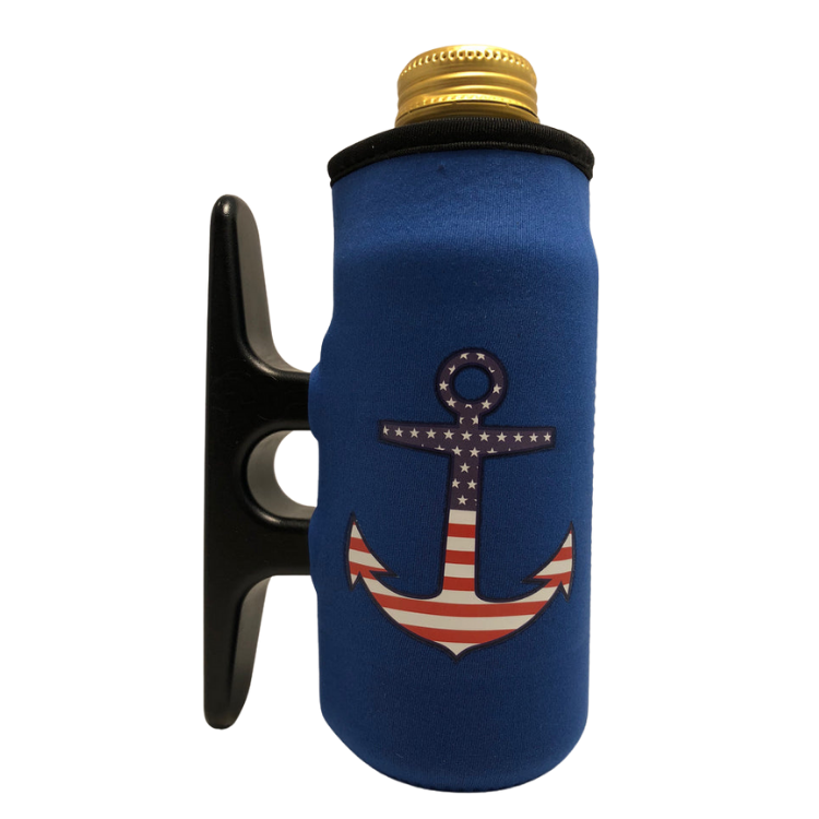 Flag Anchor CleatUS Cooler (Bottle)  nautical gifts, BPA free, beer mug,  custom, made in USA, boat cleat, dock cleat